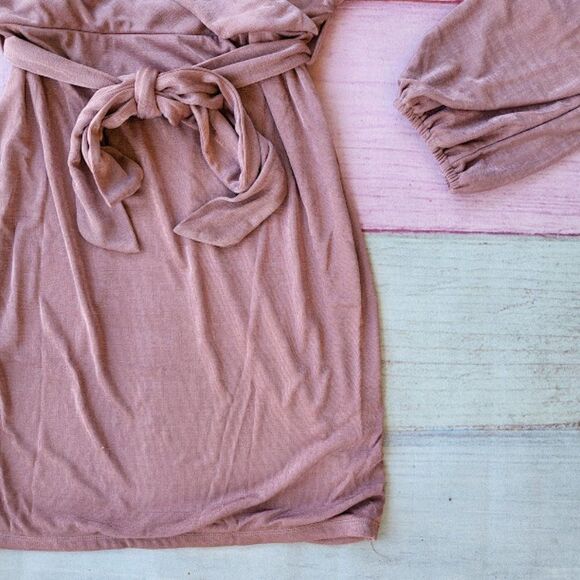 Petal & Pup Dusty Rose Pink Qasem Surplice Fitted Bodycon Mini Dress 10US - Picture 8 of 11